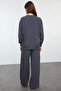 Antrasit Oversize Kalıp Wide Leg/Geniş Paça Örme Sweatshirt/Alt Eşofman Takımı TWOAW25EM00004 - 5