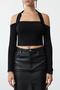 Siyah Kare Yaka Crop Örme Bluz TPRAW25BZ00015 - 4