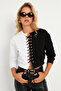 Women's White-Black Eyelet Short Sweatshirt Tf02 - 4
