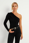 Women's Black Cross Neck Single Sleeve Snap Body B5009 - 6