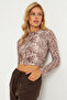 Women's Stone Back Detailed Snake Patterned Blouse Gç179 - 6