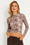Women's Stone Back Detailed Snake Patterned Blouse Gç179 - 7