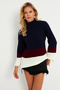 Women's Navy Blue Color Block Sweater Yv277 - 3