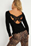 Women's Black Butterfly Detailed Camisole Blouse Ey2903