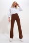 Brown High Waist Front-Cut Wide-Leg Lycra Trousers Alc-X9979 - 4