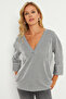 Women's Gray Striped Pocket Sweatshirt Tf01 - 2