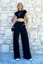 Women's Black Palazzo Pants - 3 Thread, Ribbon, Double Pocket Alc-X12569 - 3