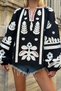 Black Boat Neck Tassel Detailed Embroidered Balloon Sleeve Woven Blouse Alc-X9279 - 2