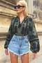 Khaki Boat Neck Tassel Detailed Embroidered Balloon Sleeve Woven Blouse Alc-X9279 - 4