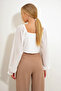 Women's White Square Neck Zip Sleeve Tulle Blouse Alc-X12650 - 6
