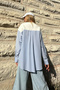 Women's White Crew Neck Shirt with Sleeve Garnish, 3 Thread Embroidered Sweatshirt Alc-X12566 - 5