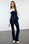 Strapless Navy Blue Striped Vest Woven Shirt - TWOAW25GO00054 - 2
