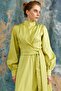 Curved Closure Shiny Texture Dress - Oil Green - 2