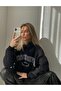 3 Yarn Combed Unisex Oversize Mold Printed Black Sweatshirt