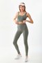 Khaki Stretchy High Waist Ribbed Sports Leggings - Crop Set - 2
