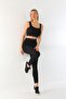 Black Stretchy High-Waisted Ribbed Sports Leggings - Crop Set - 6