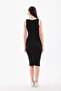 Black and White Piping Body-Fitting Sleeveless Knee-Length Ribbed Flexible Thick Strap Camisole Dress - 6