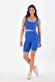 Blue Stretchy Ribbed Sports Bra - Biker Leggings Set