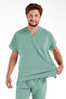 Men's Green Lycra Thin Fabric Scrubs Doctor Nurse Jersey Bat Sleeve Surgical Suit