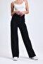 Women's Black Wide Belt High Waist Striped 2 Thread Wide Leg Sweatpants - 8