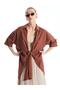 Lcwaikiki Classic Tile Shawl Collar Plain Oversize Linen Blend Women's Kimono (S4) - 2