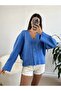 Indigo Soft V-Neck Wide Sleeve Oversize Short Knitwear Cardigan 26019 - 3