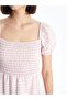 Xside Pink Square Neck Plaid Short Sleeve Women's Dress (S4) - 4