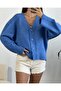 Indigo Soft V-Neck Wide Sleeve Oversize Short Knitwear Cardigan 26019 - 5