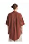Lcwaikiki Classic Tile Shawl Collar Plain Oversize Linen Blend Women's Kimono (S4) - 5