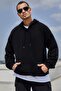 Black Unisex Hooded Kangaroo Pocket Oversized Loose Sweatshirt - 6