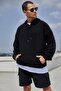 Black Unisex Hooded Kangaroo Pocket Oversized Loose Sweatshirt - 7