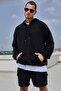 Black Unisex Hooded Kangaroo Pocket Oversized Loose Sweatshirt - 5