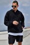 Black Unisex Hooded Kangaroo Pocket Oversized Loose Sweatshirt - 3