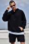 Black Unisex Hooded Kangaroo Pocket Oversized Loose Sweatshirt - 2
