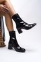Laezaen Women's Heeled Stretch Boots Black Patent Leather - 5