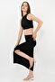 Women's Black Viscose Slit Pencil Skirt - 5