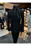 Black Double-Breasted Slim Fit Suit - 3