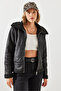 Women's Black Suede Plush Coat 2417 60251779 - 7