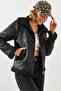 Women's Black Suede Plush Coat 2417 60251779