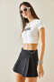Crew Neck Chain Detail Crop T-Shirt White - 3