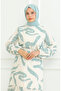 Patterned Belted Linen Dress 0471A-04 Beige Green - 3
