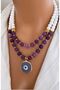Natural Stone Purple Agate Stone Large Evil Eye Design Women's Necklace for Special Occasions Gift in Special Box - 3
