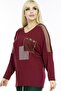 V-neck Pocket and Sleeves Mesh Detail Stone Embroidered Long Sleeve Comfortable and Flowy Stretchy Blouse - 3