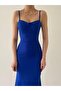 Cobalt Blue Asymmetrical Curved Midi Dress with Skirt - 7