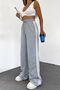 Women's Gray Compact Combed Cotton High Waist Stripe Wide Leg Seasonal Sweatpants - 3