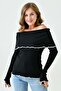 Knitwear Fabric Long Sleeve Madonna Collar Black Blouse 1028 - 5