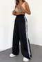 Women's Black High Waist Stripe Wide Leg Seasonal Sweatpants