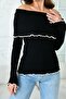 Madonna Collar Long Sleeve Black Knitwear Blouse 1028 - 2