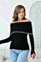 Madonna Collar Long Sleeve Black Knitwear Blouse 1028 - 7