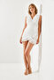 Women's White Strappy Asymmetrical Cut Gathered Chiffon Tulle Mini Dress 60251295 - 4